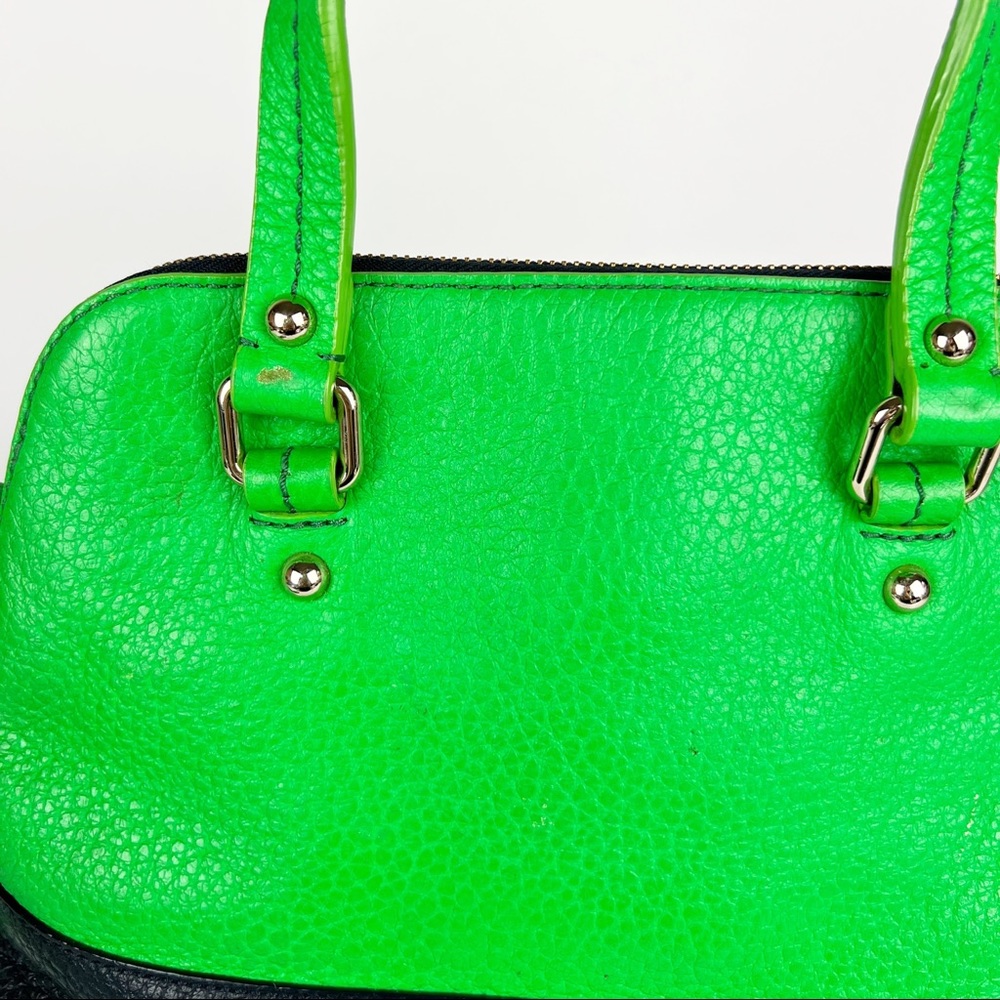 ate Spade Grove Court Stripe Maise Satchel Crossbody Leather Bag Green Navy - Picture 6 of 12